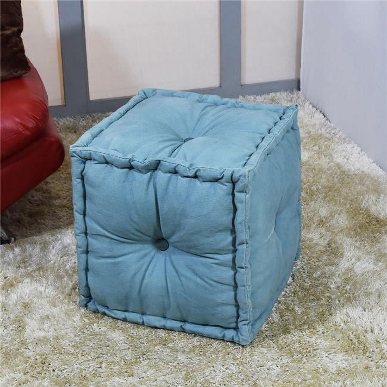 Picture of BBH Homes UBBBBACPF13SCHS 18 x 18 x 18 in. Solid Handmade Canvas Square Pouf, Blue