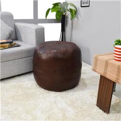 18 x 18 x 18 in. Solid Handmade Goat Leather Round Pouf, Brown