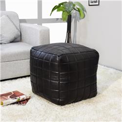 18 x 18 x 18 in. Geometric Handmade Goat Leather Square Pouf, Black