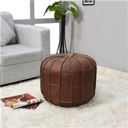 14 x 14 x 14 in. Solid Handmade Buffalo Leather Round Pouf, Brown