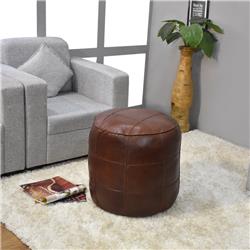 UBBBBACPF28SC04B3HS 21 x 21 x 12 in. Solid Handmade Goat Leather Round Pouf, Brown