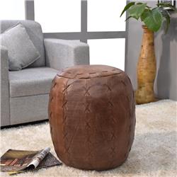 UBBBBACPF36SC04B3HS 21 x 21 x 12 in. Solid Handmade Buffalo Leather Round Pouf, Brown