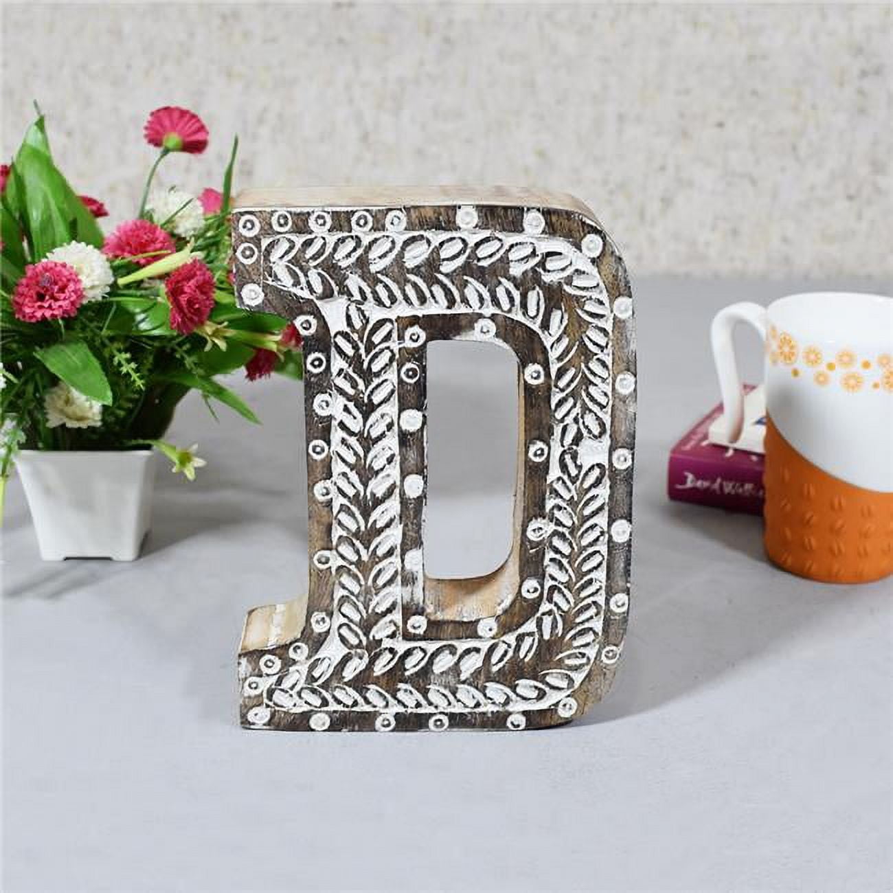 D Alphabet Handmade Letter Block Eco-Friendly Wall Decor, Natural Antique
