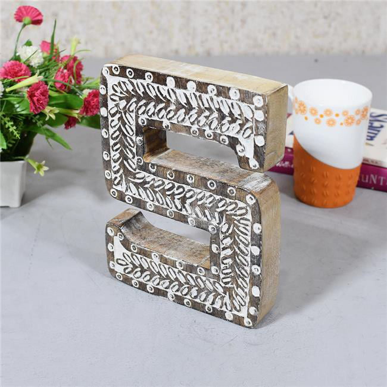 S Alphabet Handmade Letter Block Eco-Friendly Wall Decor, Natural Antique