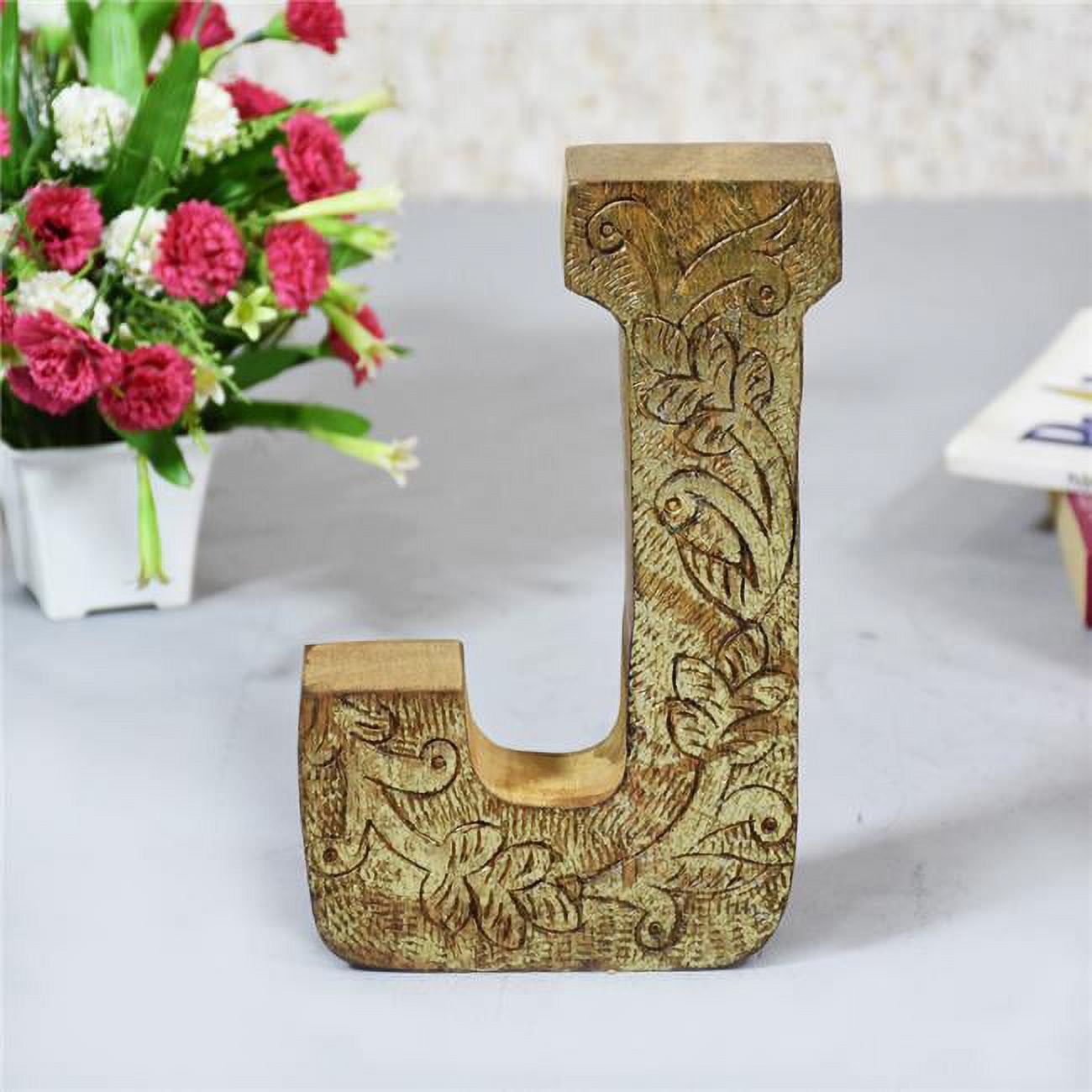 J Alphabet Handmade Letter Block Eco-Friendly Wall Decor, Natural Gold Foil