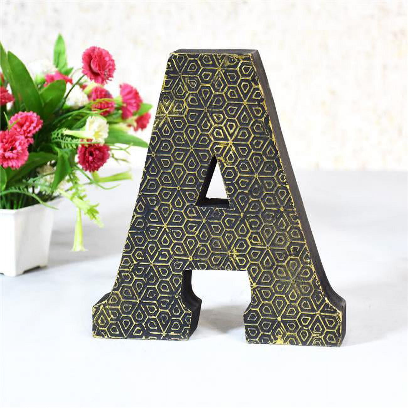A Alphabet Handmade Letter Block Eco-Friendly Wall Decor, Gold Foiled Antique