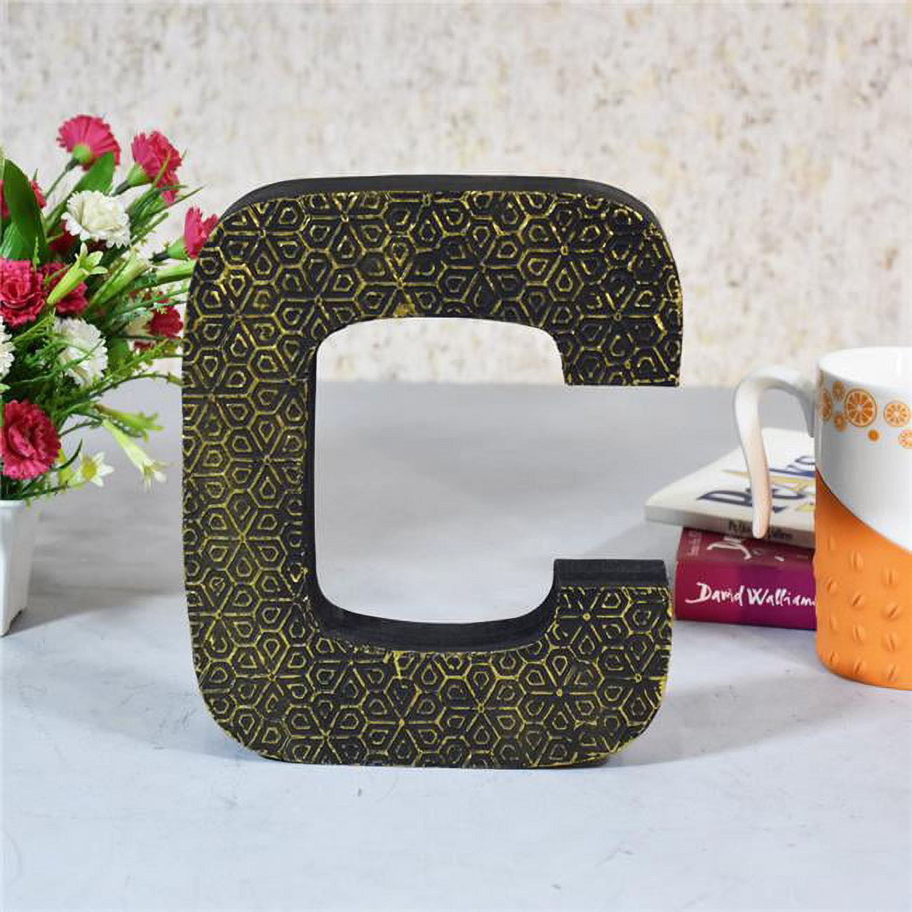 C Alphabet Handmade Letter Block Eco-Friendly Wall Decor, Gold Foiled Antique