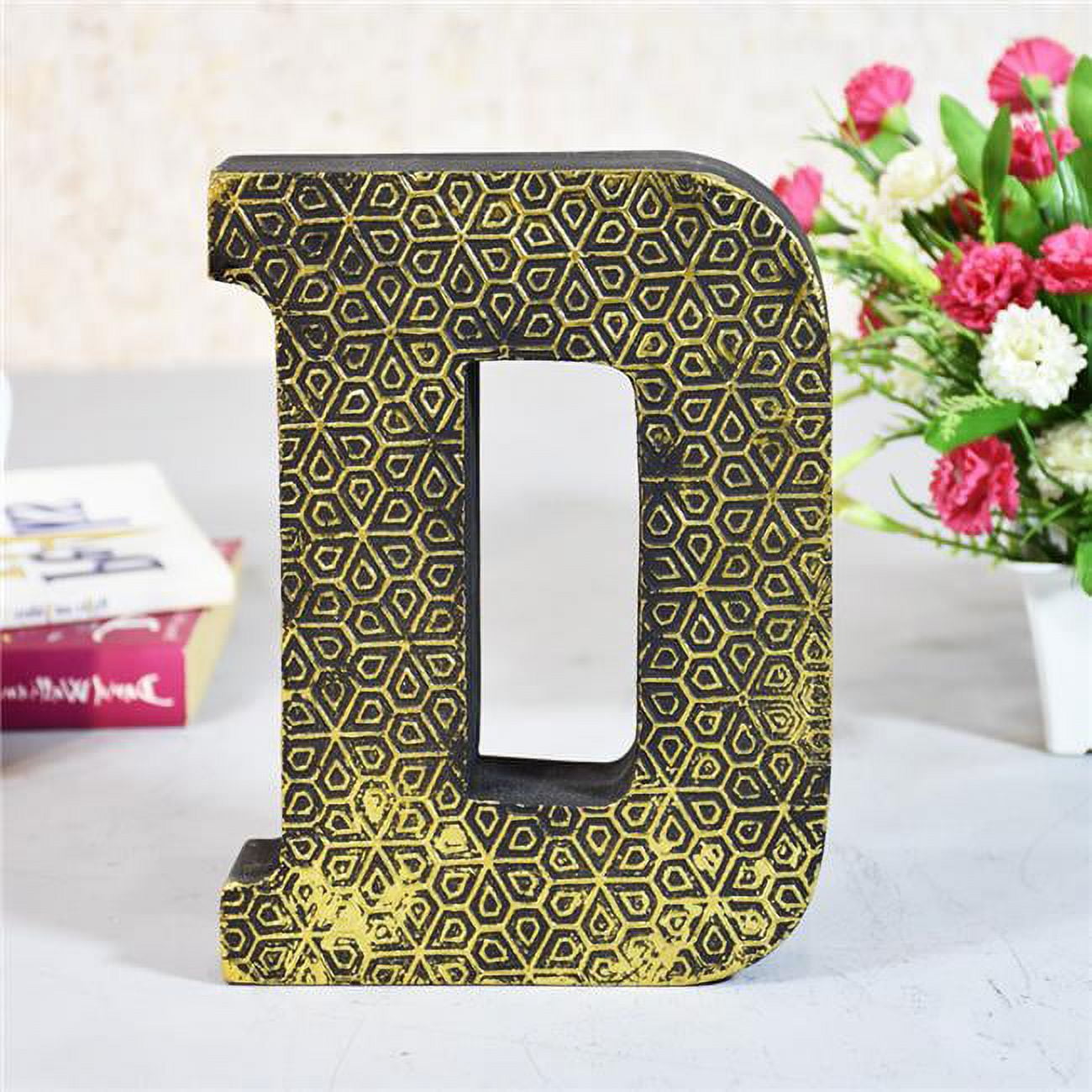 UBBBMH6261SCDHS D Alphabet Handmade Letter Block Eco-Friendly Wall Decor, Gold Foiled Antique