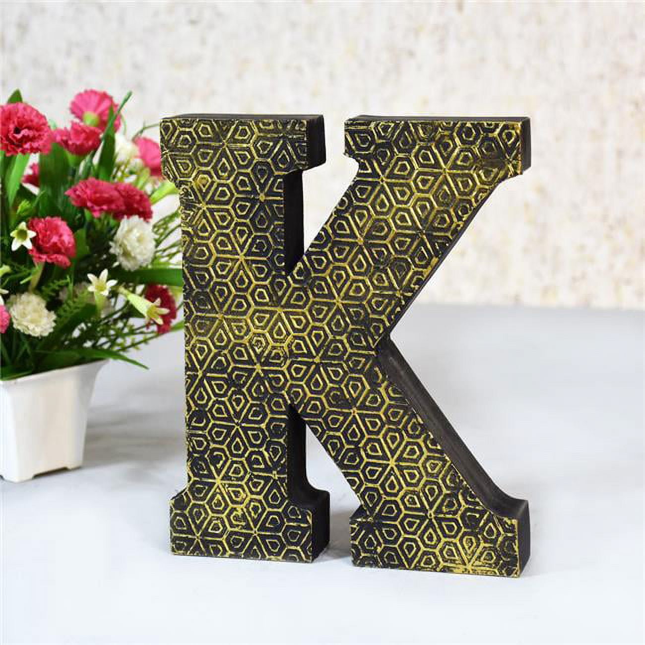K Alphabet Handmade Letter Block Eco-Friendly Wall Decor, Gold Foiled Antique
