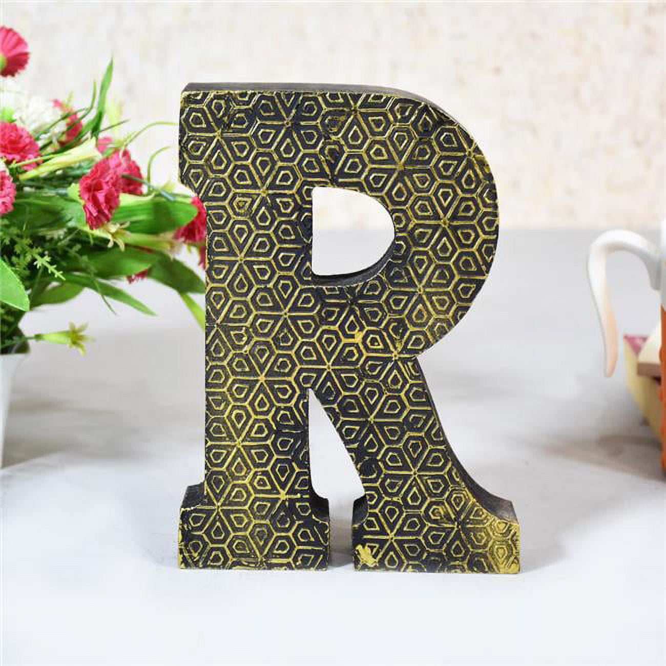 R Alphabet Handmade Letter Block Eco-Friendly Wall Decor, Gold Foiled Antique