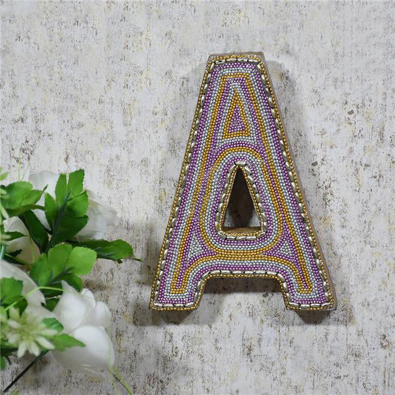 A Alphabet Handmade Letter Block Eco-Friendly Wall Decor, Gold with Zari Work