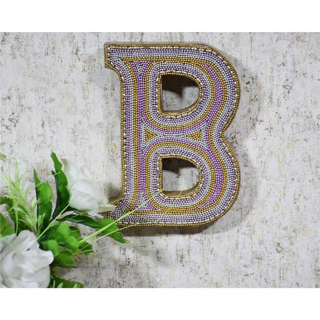B Alphabet Handmade Letter Block Eco-Friendly Wall Decor, Gold with Zari Work