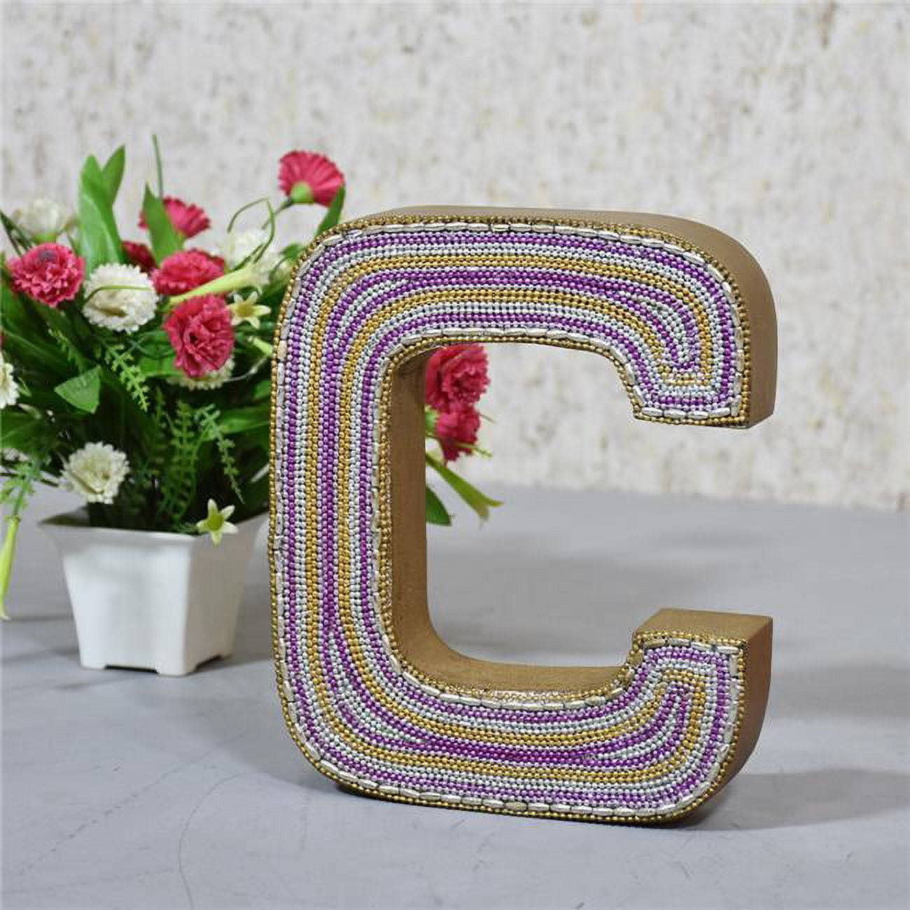 C Alphabet Handmade Letter Block Eco-Friendly Wall Decor, Gold with Zari Work