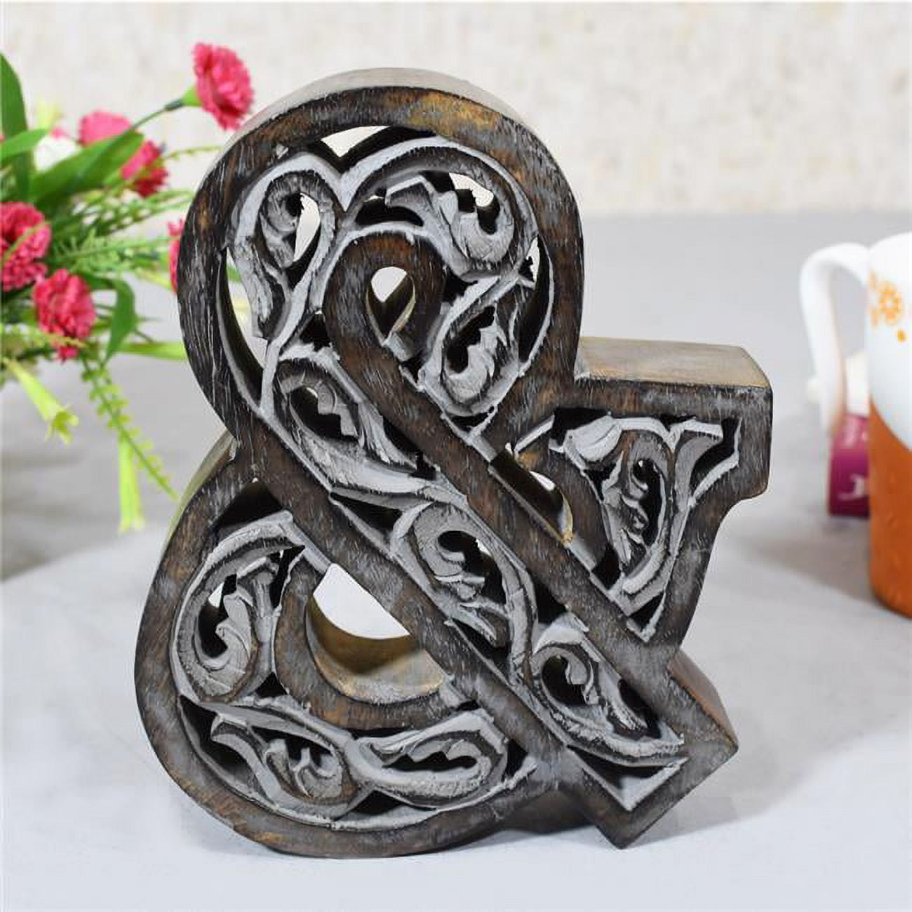 & Alphabet Handmade Letter Block Eco-Friendly Wall Decor, Grey Antique