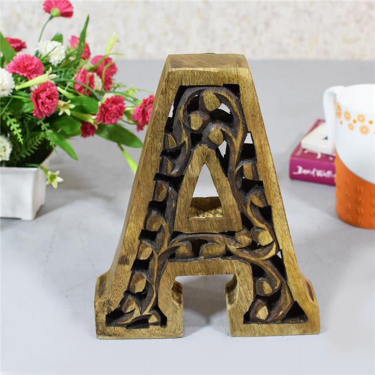 A Alphabet Handmade Letter Block Eco-Friendly Wall Decor, Brown Antique