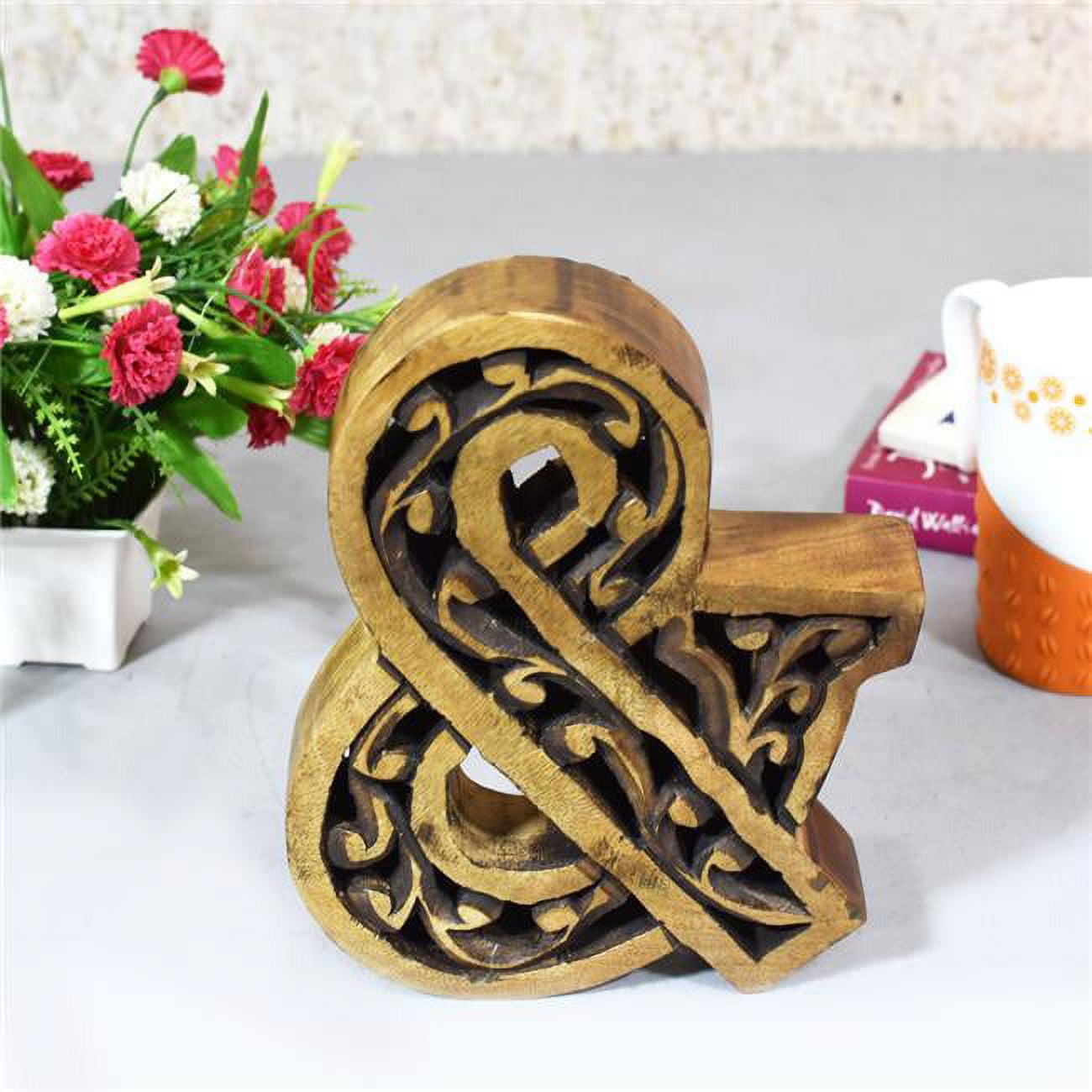 & Alphabet Handmade Letter Block Eco-Friendly Wall Decor, Brown Antique