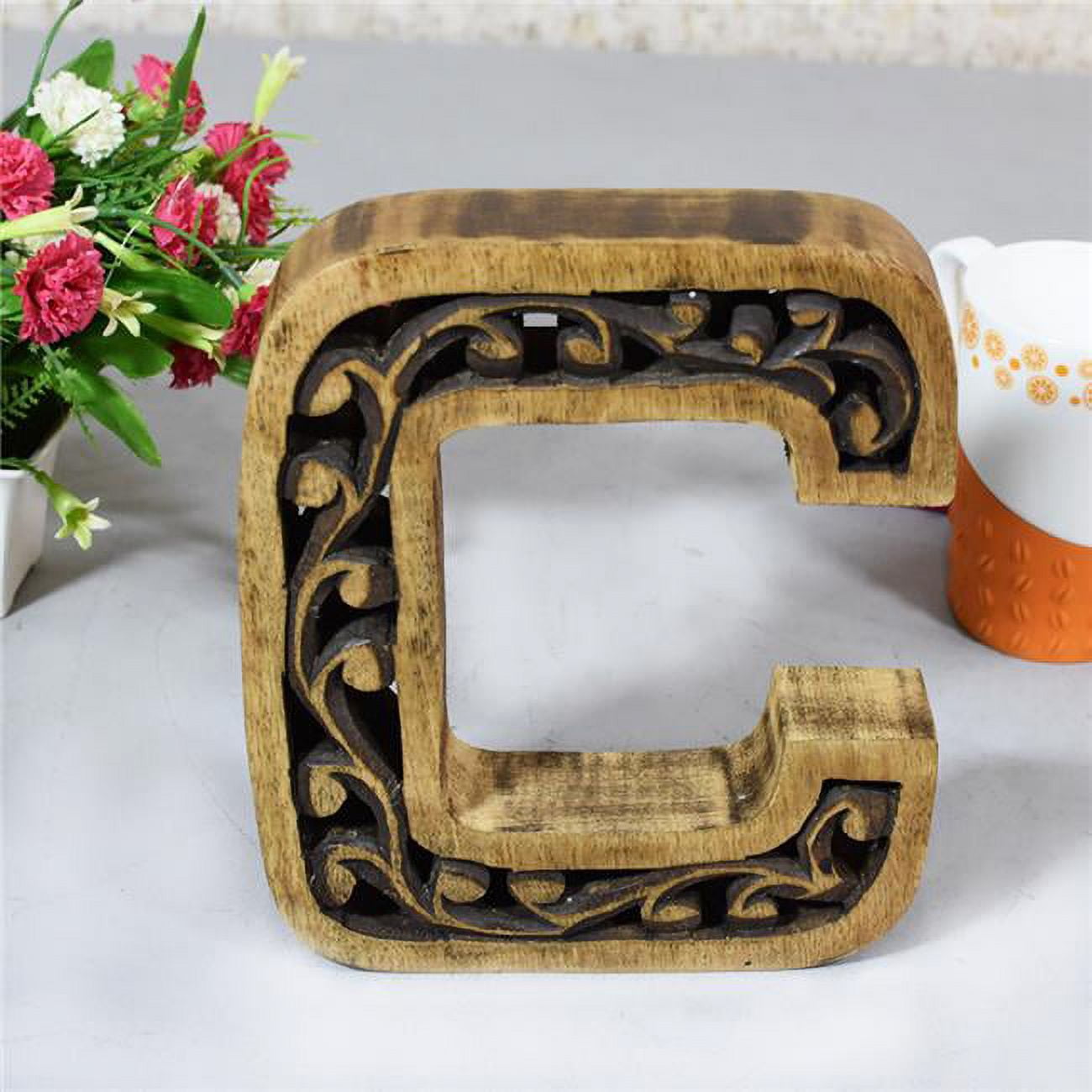C Alphabet Handmade Letter Block Eco-Friendly Wall Decor, Brown Antique
