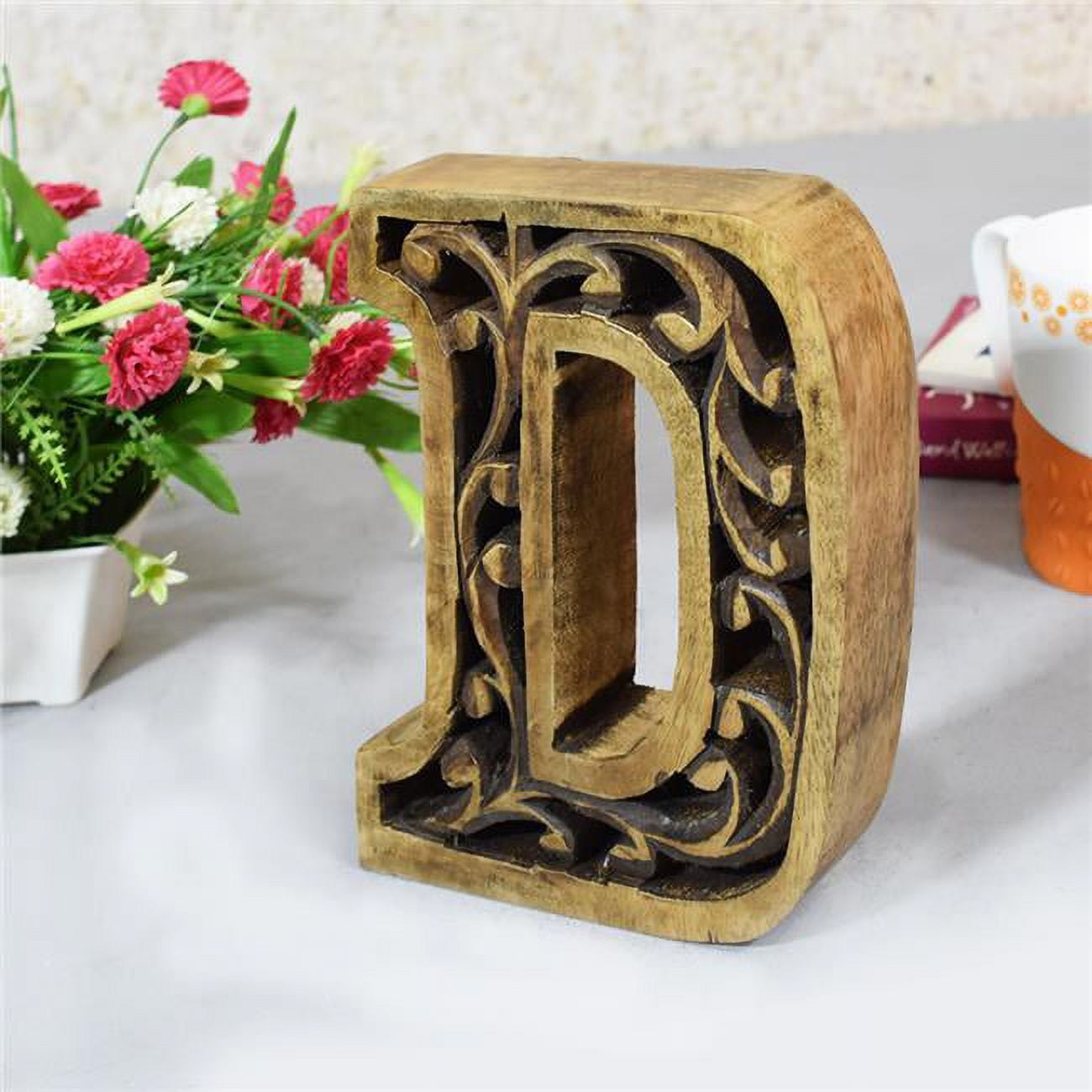 UBBBMH6285SCDHS D Alphabet Handmade Letter Block Eco-Friendly Wall Decor, Brown Antique
