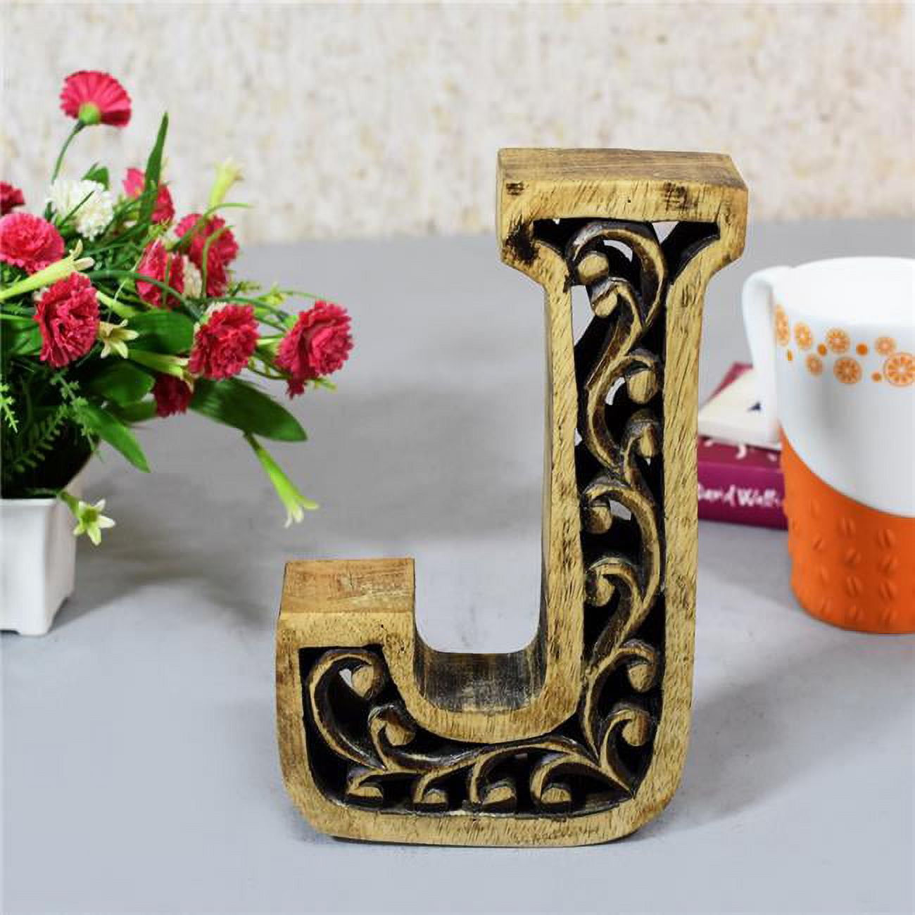 J Alphabet Handmade Letter Block Eco-Friendly Wall Decor, Brown Antique