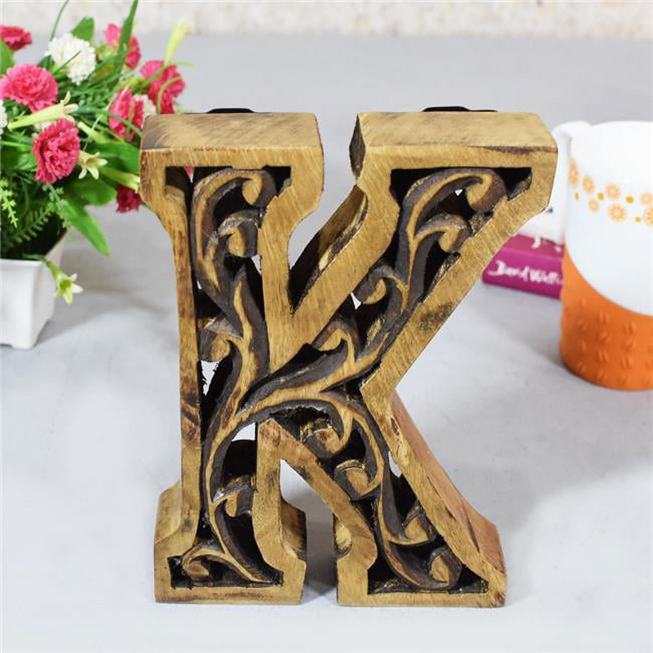 K Alphabet Handmade Letter Block Eco-Friendly Wall Decor, Brown Antique