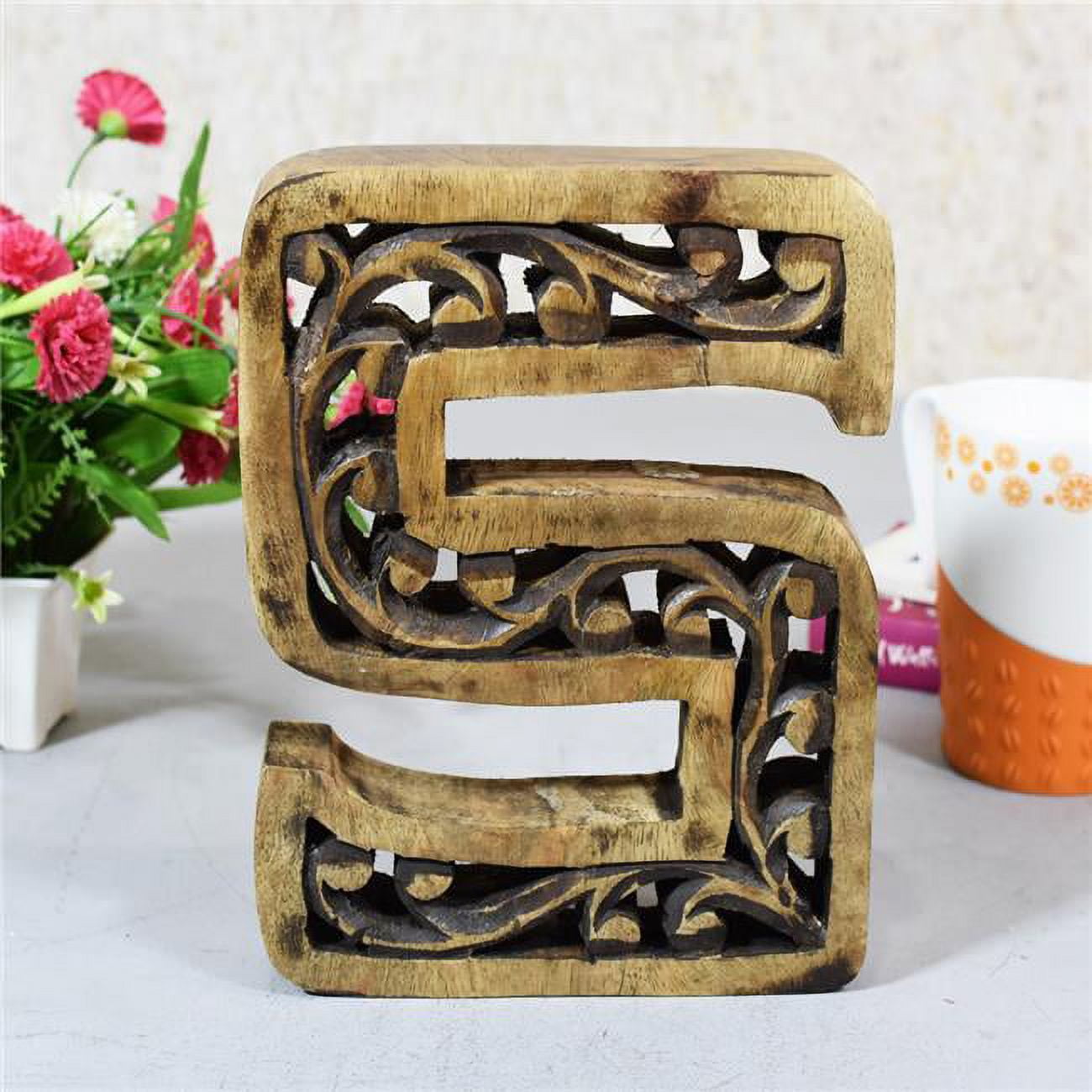 S Alphabet Handmade Letter Block Eco-Friendly Wall Decor, Brown Antique