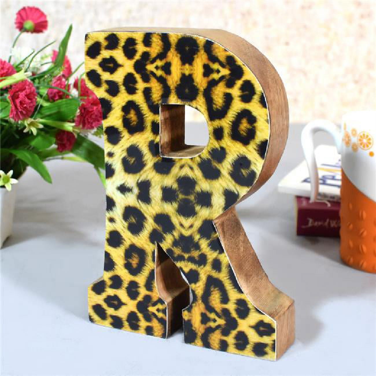 R Alphabet Handmade Letter Block Eco-Friendly Wall Decor, Natural Enemal