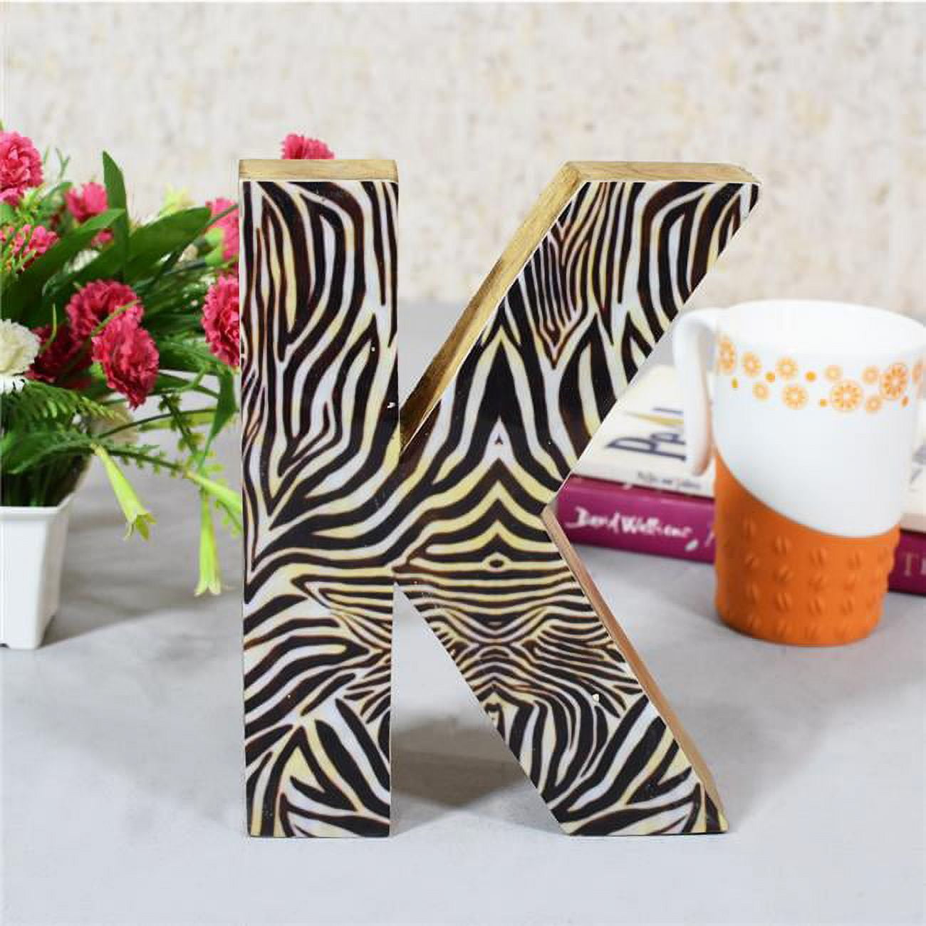 K Alphabet Handmade Letter Block Eco-Friendly Wall Decor, Natural Enemal