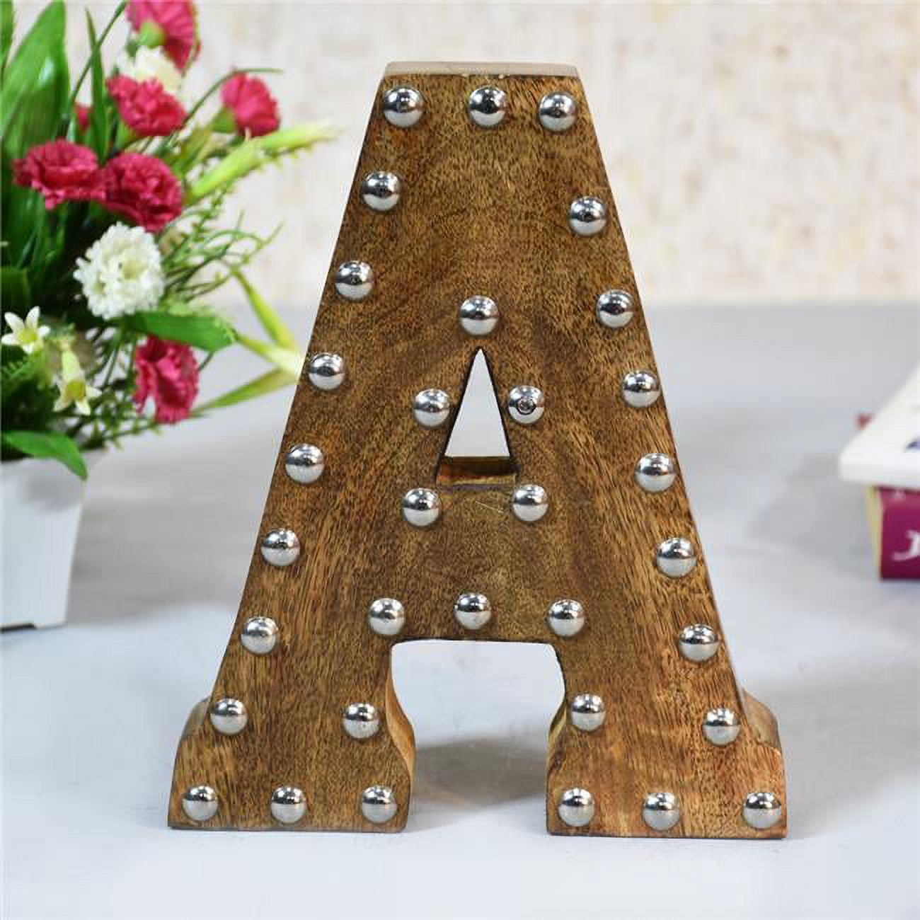 UBBBMH6296SCAHS A Alphabet Handmade Letter Block Eco-Friendly Wall Decor, Natural with Metal Ribbets