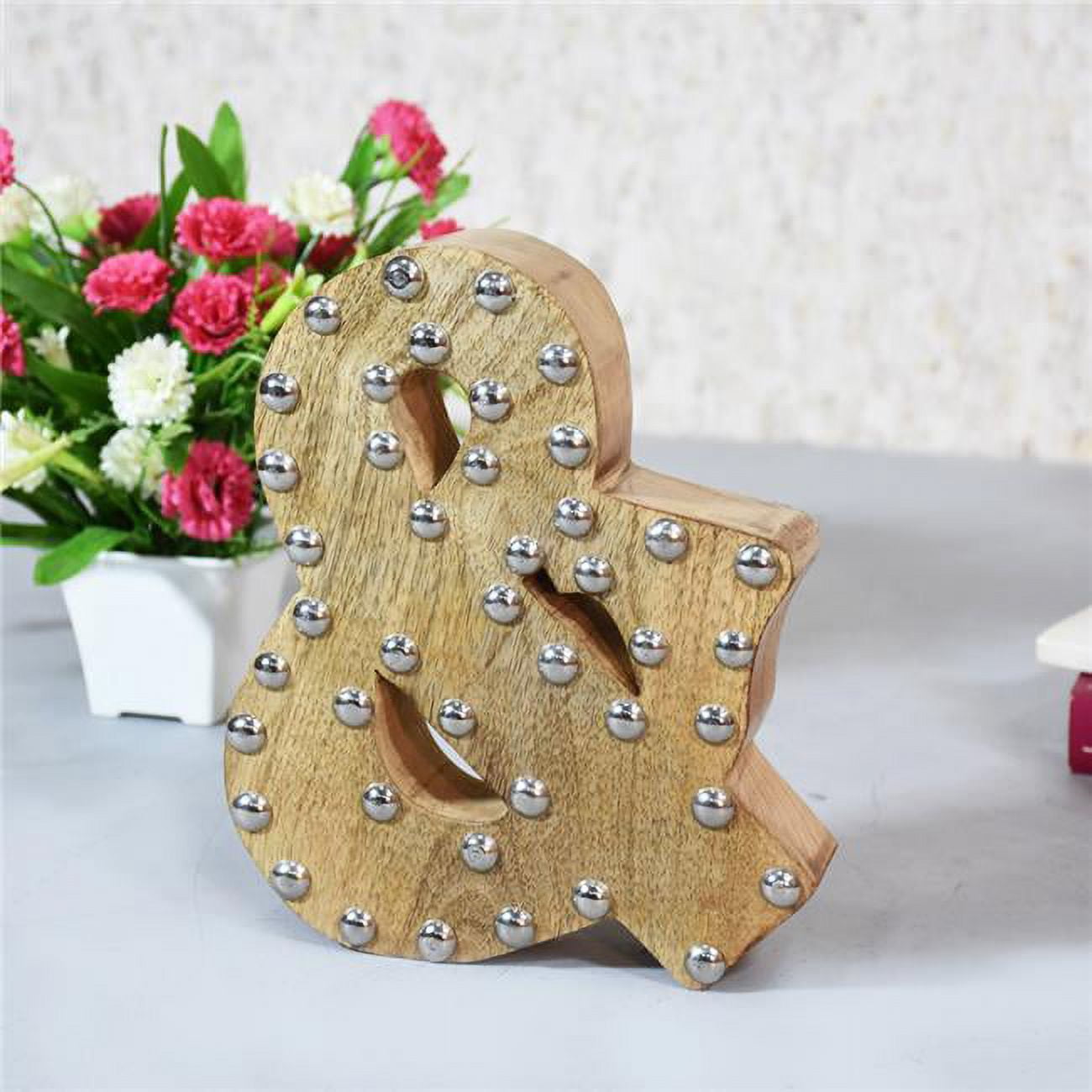 UBBBMH6296SCANDHS & Alphabet Handmade Letter Block Eco-Friendly Wall Decor, Natural with Metal Ribbets