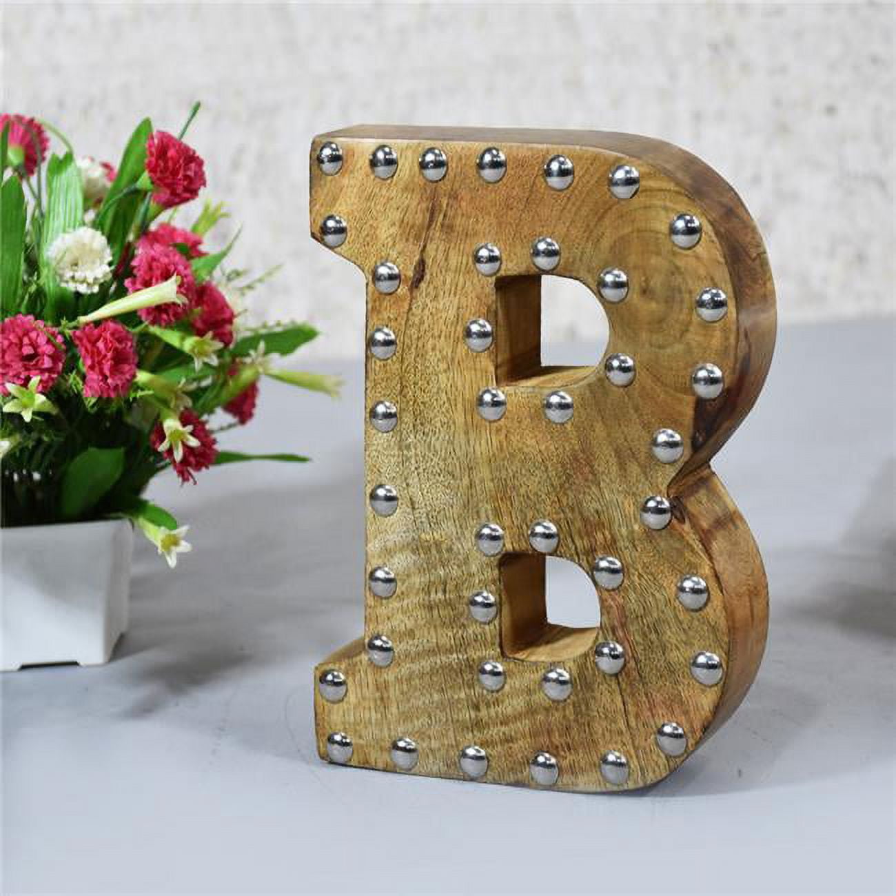 UBBBMH6296SCBHS B Alphabet Handmade Letter Block Eco-Friendly Wall Decor, Natural with Metal Ribbets