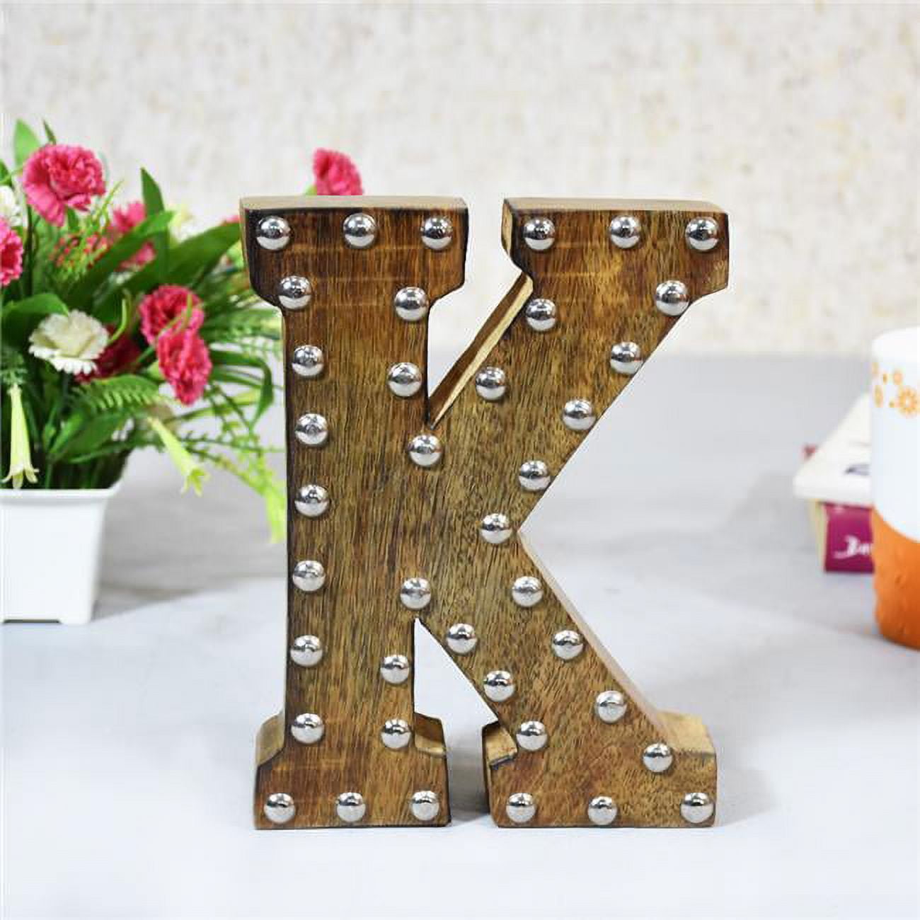 UBBBMH6296SCKHS K Alphabet Handmade Letter Block Eco-Friendly Wall Decor, Natural with Metal Ribbets