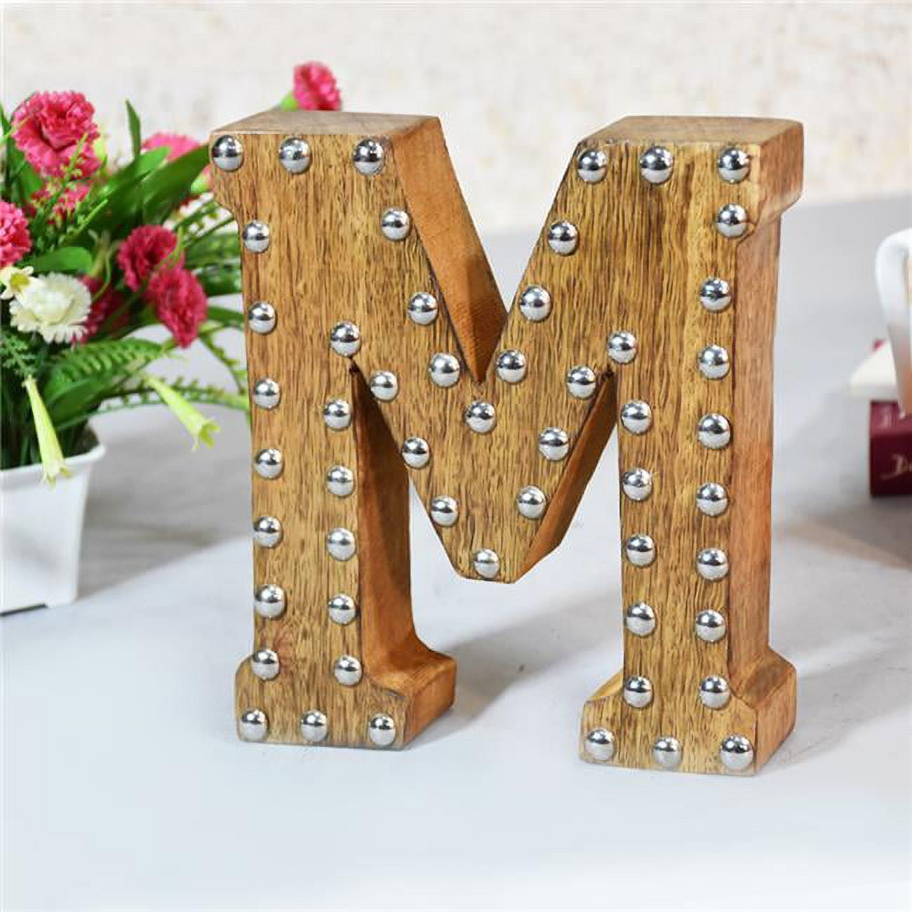 UBBBMH6296SCMHS M Alphabet Handmade Letter Block Eco-Friendly Wall Decor, Natural with Metal Ribbets