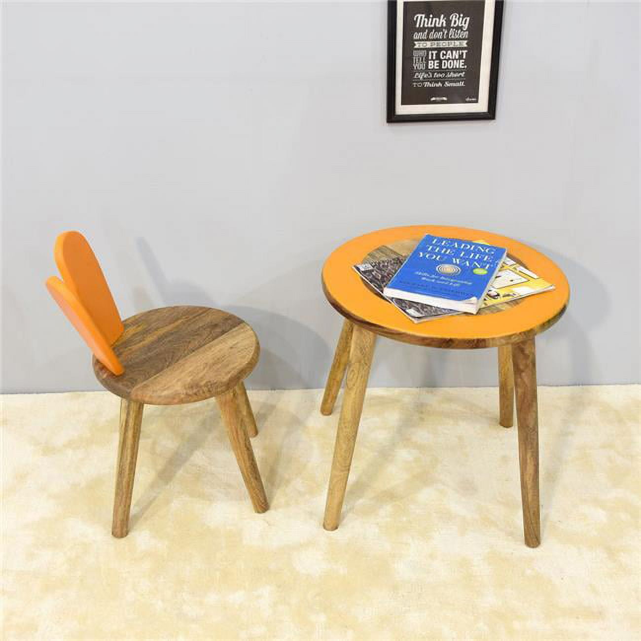 Picture of BBH Homes UBBBRSTS0001SC4HS 45 x 43 x 43 cm Handmade 100 Percent Mango Wood Round Shaped Rabbit Theme Indoor Kids Table & Chair&#44; Orange
