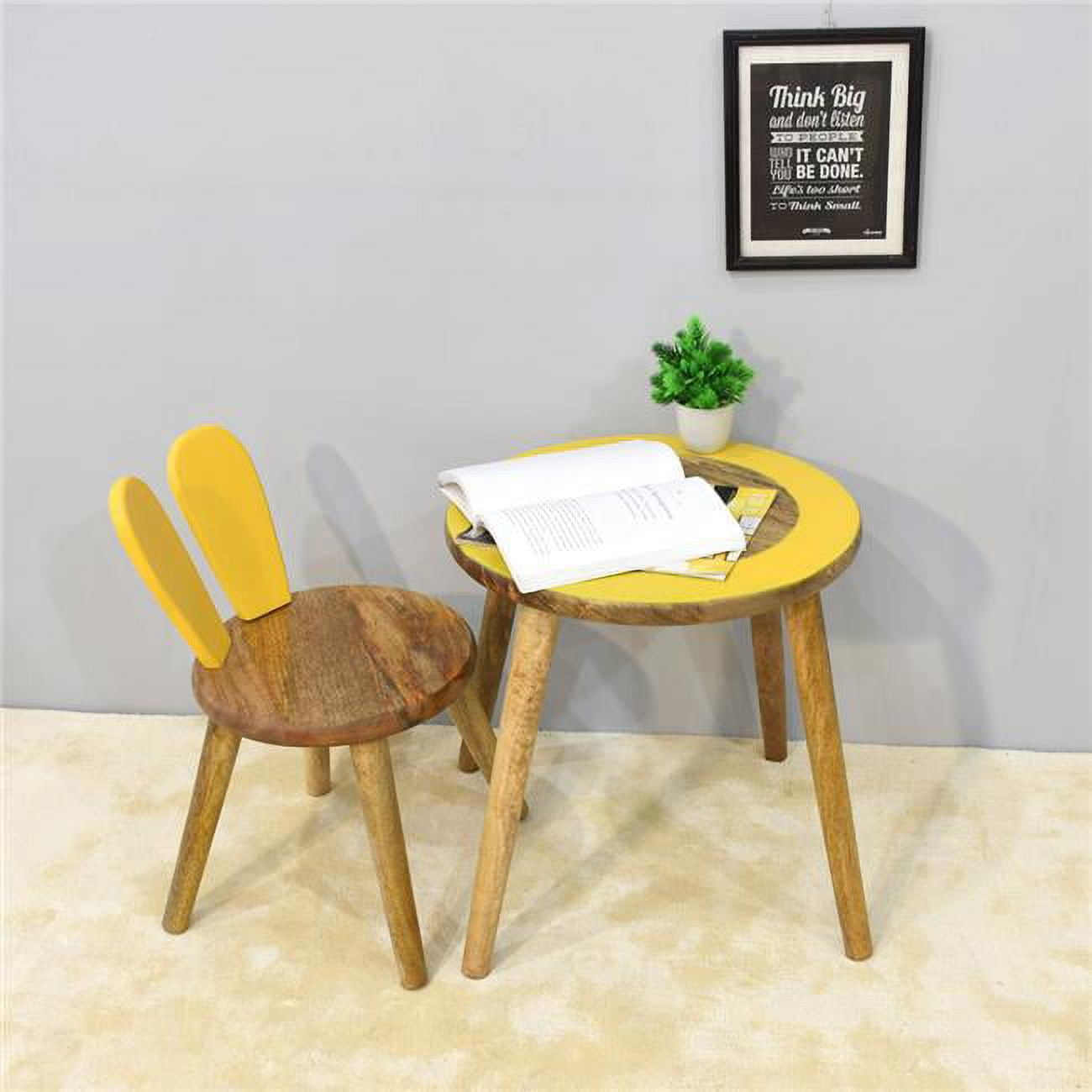 Picture of BBH Homes UBBBRSTS0001SC5HS 45 x 43 x 43 cm Handmade 100 Percent Mango Wood Round Shaped Rabbit Theme Indoor Kids Table & Chair&#44; Yellow