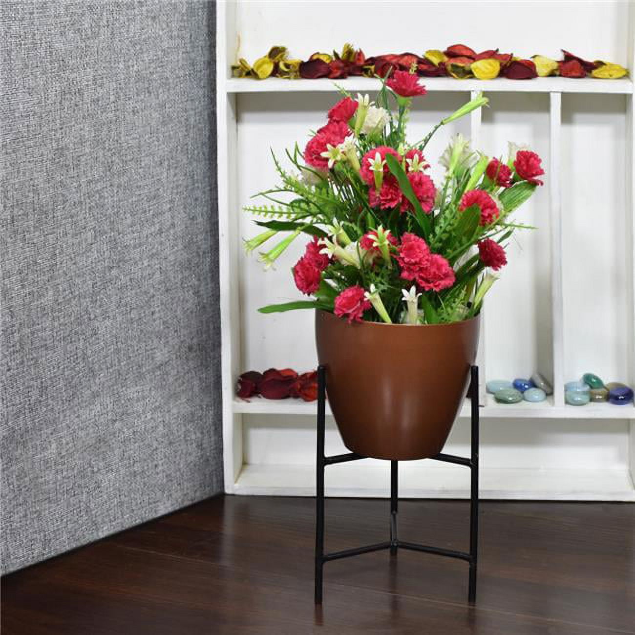 8.2 x 4.8 x 4.8 in. Handmade 100 Percent Iron Round Modern Planters Pot, Copper Coated