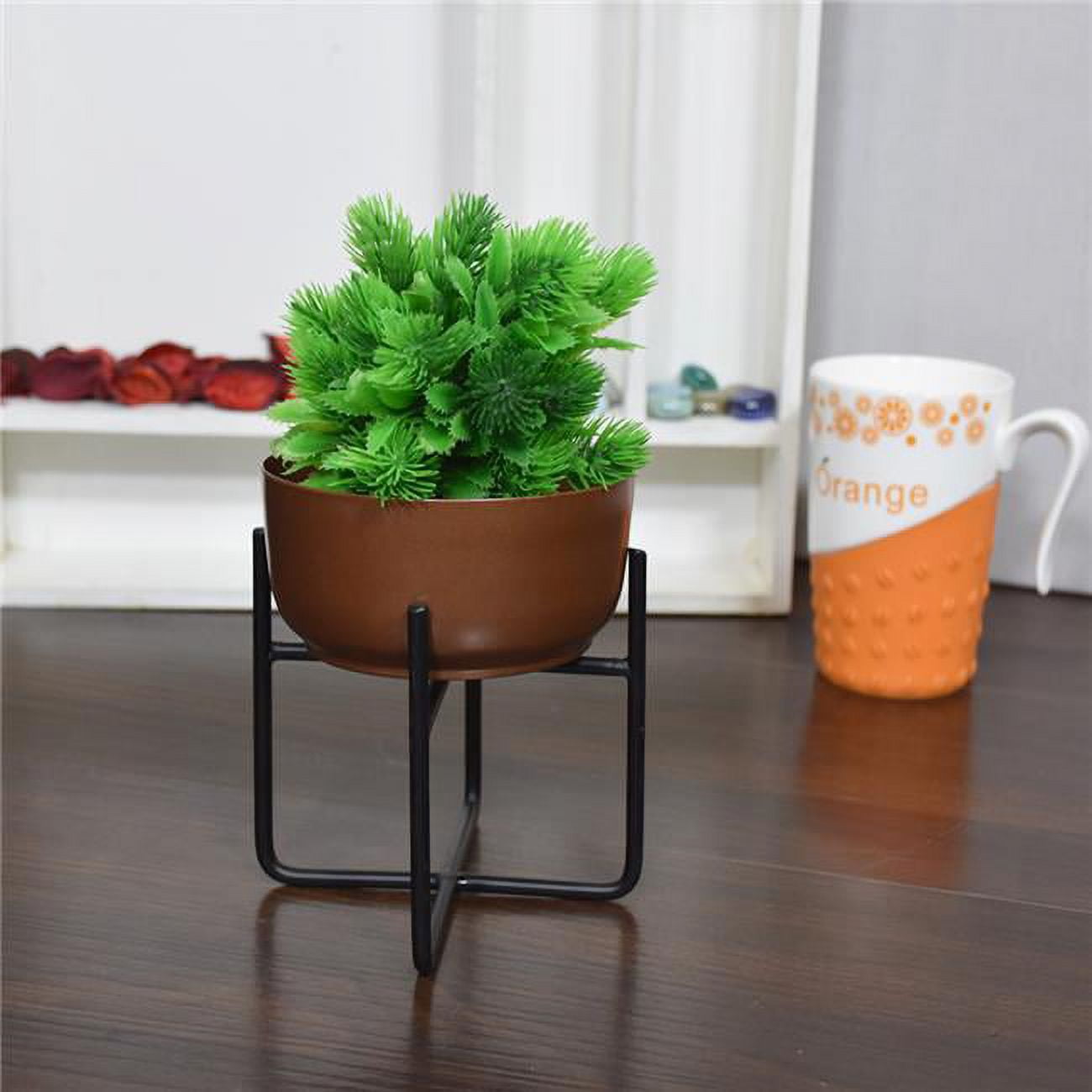 5.2 x 4.8 x 4.8 in. Handmade 100 Percent Iron Round Modern Planters Pot, Copper Coated