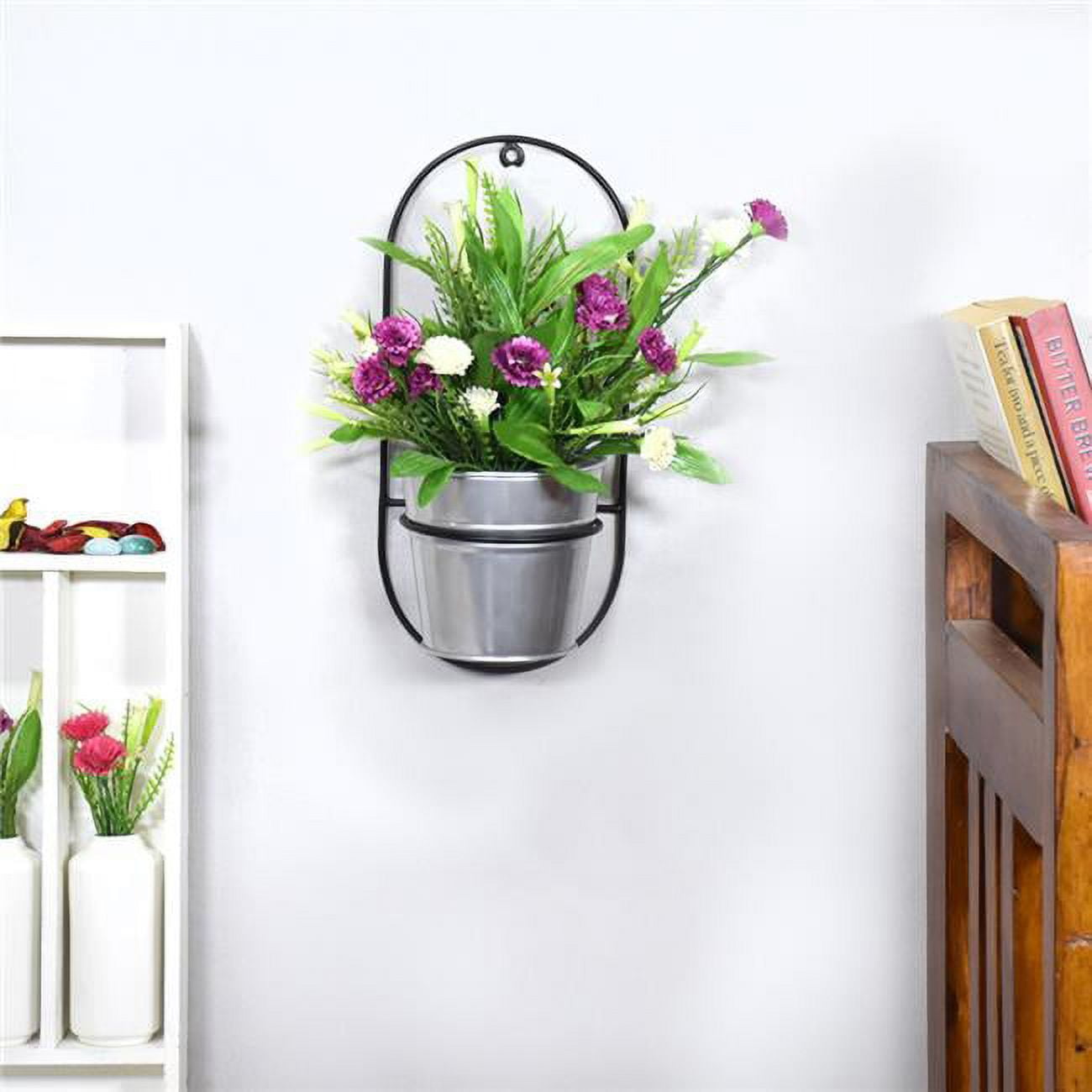 4.4 x 4.6 x 4.6 in. Handmade 100 Percent Iron Round Modern Planters Pot, Silver Coated