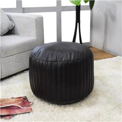 UBBBBACPF08SC02B4HS 16 x 16 x 16 in. Recycled Foam Solid Handmade Leather Round Ottoman Pouf with Fibre Fill, Black
