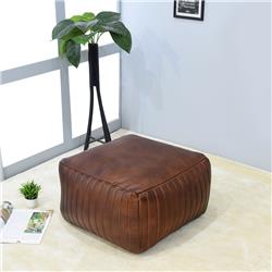 UBBBBACPF08SC04C4HS 16 x 16 x 16 in. Recycled Foam Solid Handmade Leather Square Ottoman Pouf with Fibre Fill, Brown