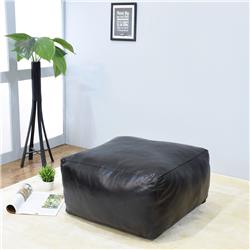 UBBBBACPF12SC02C3HS 21 x 21 x 12 in. Recycled Foam Solid Handmade Leather Square Ottoman Pouf with Fibre Fill, Black
