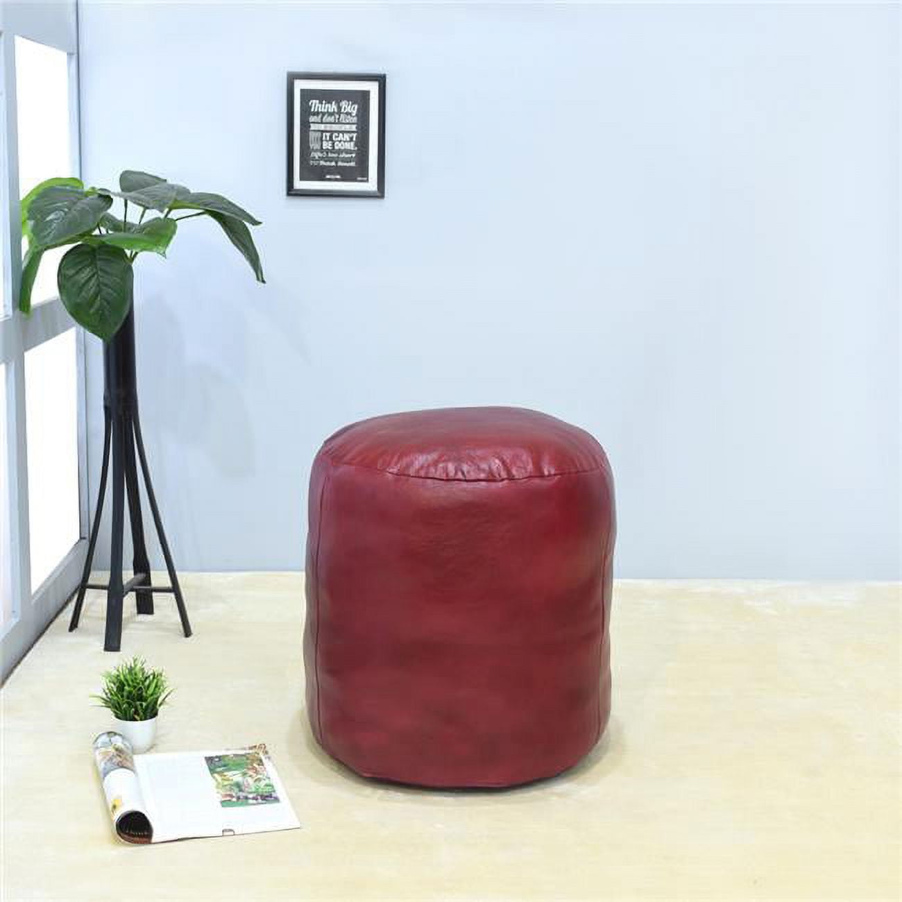 UBBBBACPF12SC11YB4HS 16 x 16 x 16 in. Recycled Foam Solid Handmade Leather Round Ottoman Pouf with Fibre Fill, Dark Pink