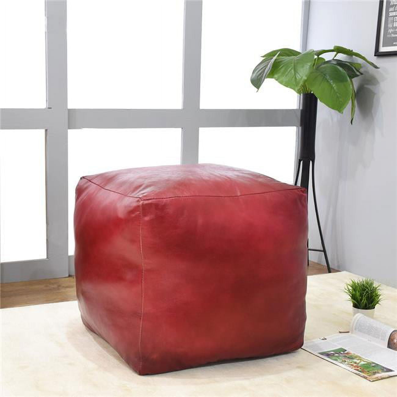 UBBBBACPF12SC11YC4HS 16 x 16 x 16 in. Recycled Foam Solid Handmade Leather Square Ottoman Pouf with Fibre Fill, Dark Pink