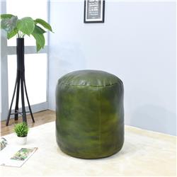 UBBBBACPF12SC13B4HS 16 x 16 x 16 in. Recycled Foam Solid Handmade Leather Round Ottoman Pouf with Fibre Fill, Green