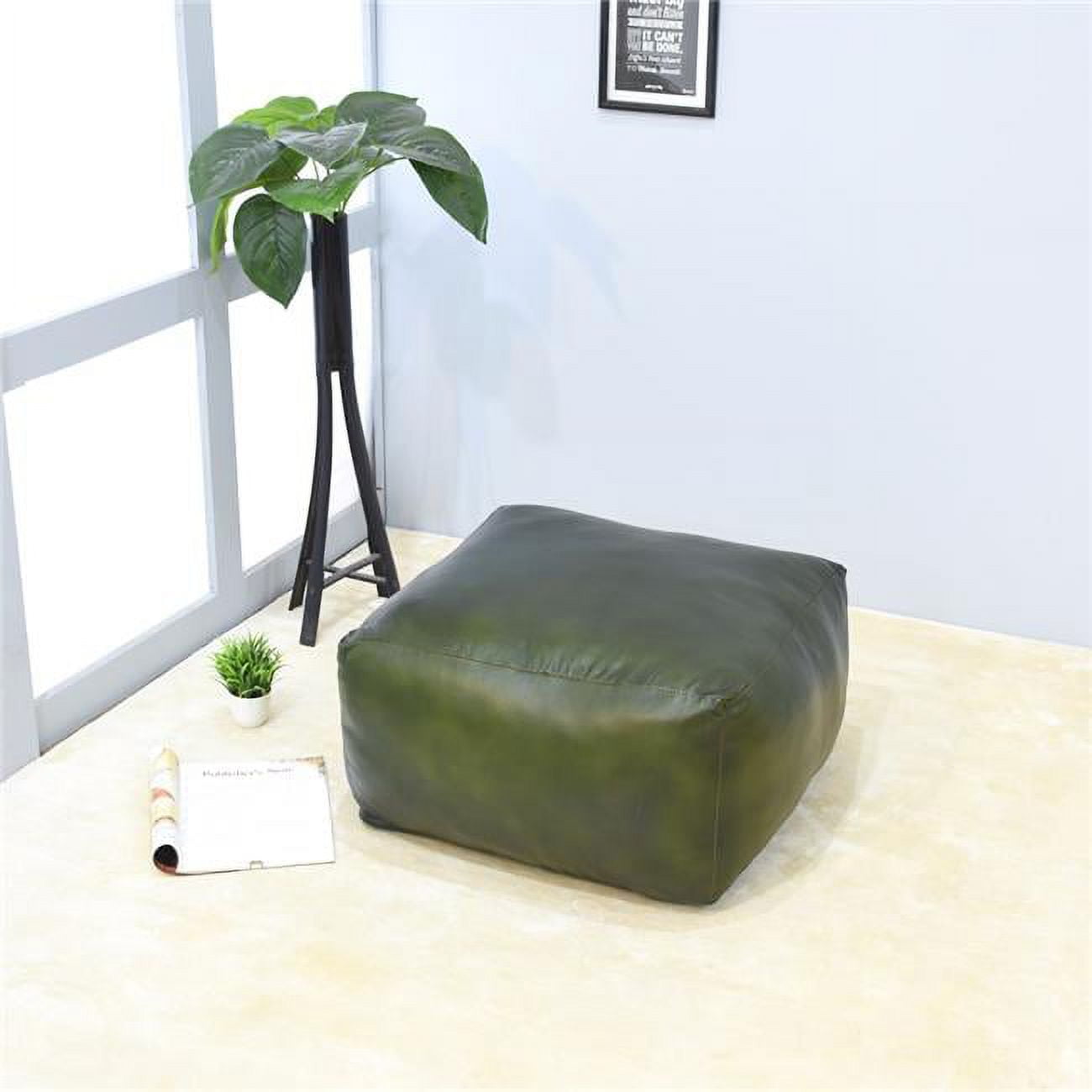UBBBBACPF12SC13C3HS 21 x 21 x 12 in. Recycled Foam Solid Handmade Leather Square Ottoman Pouf with Fibre Fill, Green