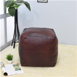 UBBBBACPF12SC50C1HS 18 x 18 x 18 in. Recycled Foam Solid Handmade Leather Square Ottoman Pouf with Fibre Fill, Cherry