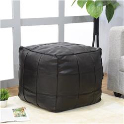 UBBBBACPF22SC02C1HS 18 x 18 x 18 in. Recycled Foam Geometric Handmade Leather Square Ottoman Pouf with Fibre Fill, Black