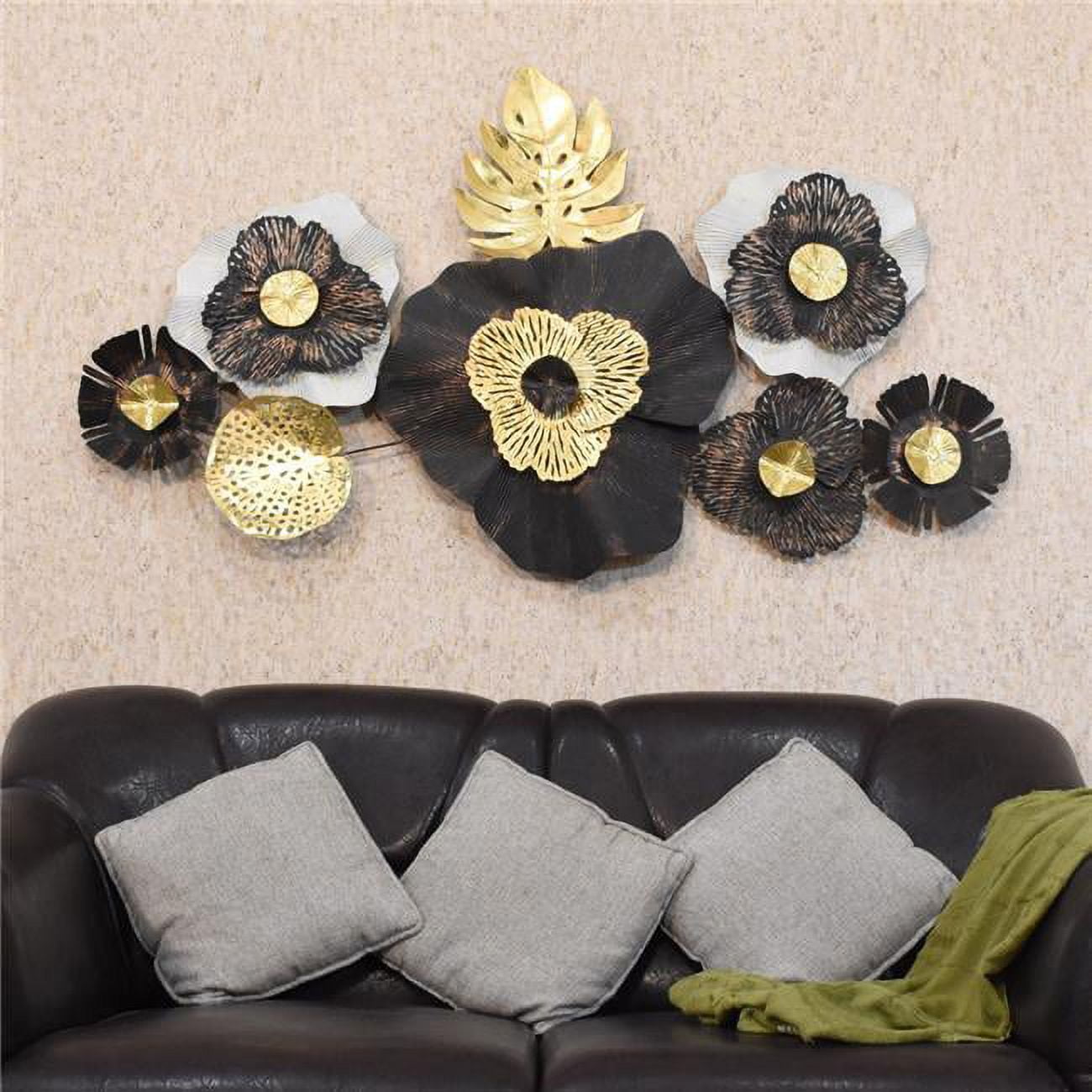 58 x 24 in. Handmade 100 Percent Iron Floral Pattern Metal Wall Decor, Multi Color
