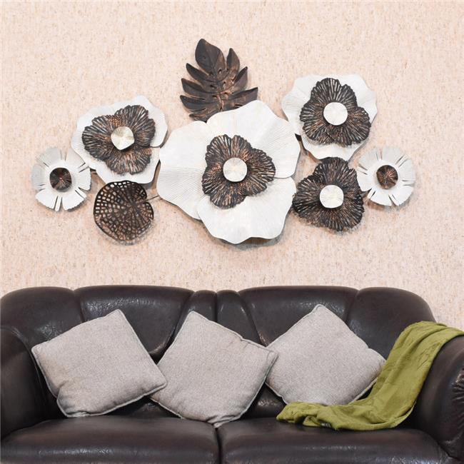 58 x 24 in. Handmade 100 Percent Iron Floral Pattern Metal Wall Decor, Black & White