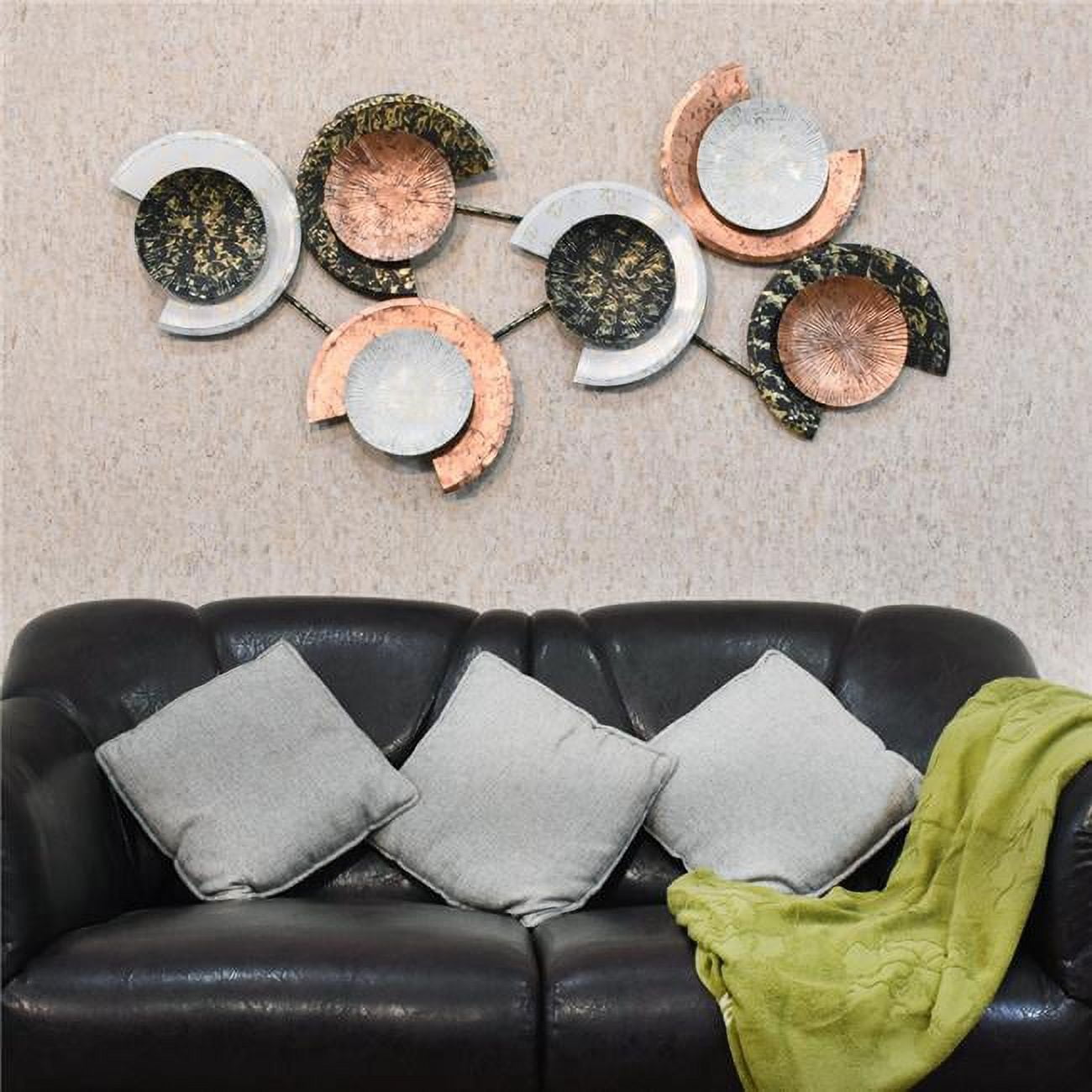 54 in. Handmade 100 Percent Iron Geometric Pattern Metal Wall Decor, Silver & Multi Color
