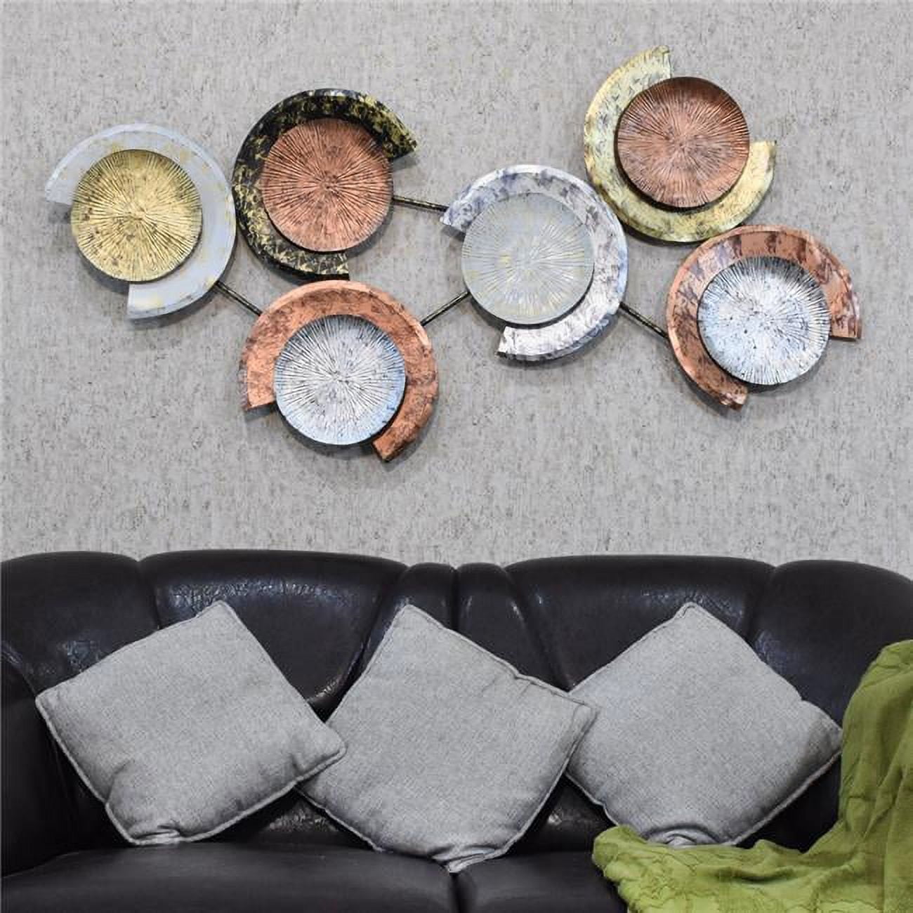 54 in. Handmade 100 Percent Iron Geometric Pattern Metal Wall Decor, Copper & Multi Color